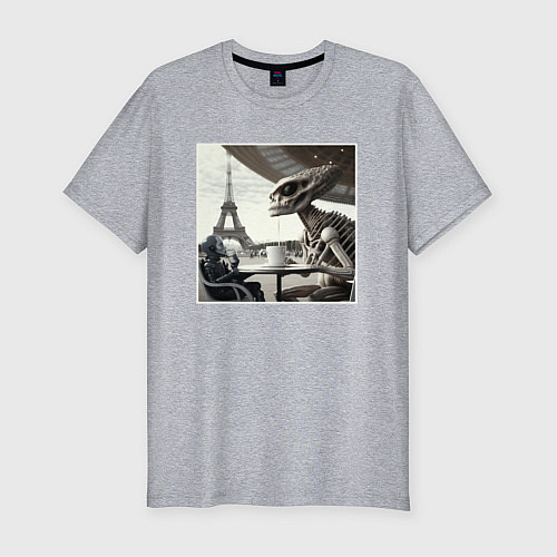 Мужская slim-футболка Инопланетяне в Париже / Меланж – фото 1