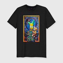 Футболка slim-fit Bart Simpson and cats - нейросеть - плакат, цвет: черный
