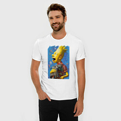 Футболка slim-fit Bart Simpson and cats - нейросеть, цвет: белый — фото 2