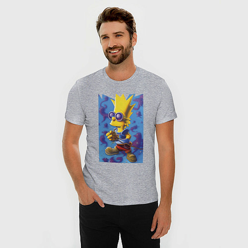 Мужская slim-футболка Bart Simpson - neural network / Меланж – фото 3