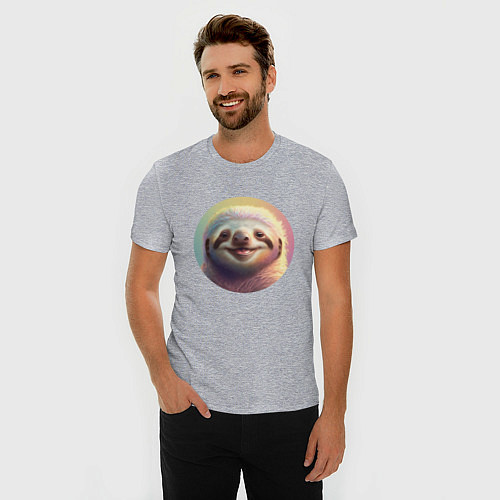 Мужская slim-футболка Очень радостный ленивец / Меланж – фото 3