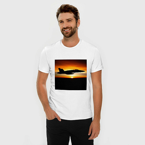 Мужская slim-футболка Самолёт на закате / Белый – фото 3
