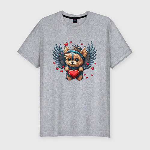 Мужская slim-футболка Пёсик ангел / Меланж – фото 1