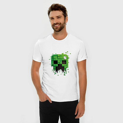 Мужская slim-футболка Распадающаяся на пиксели голова криппера / Белый – фото 3