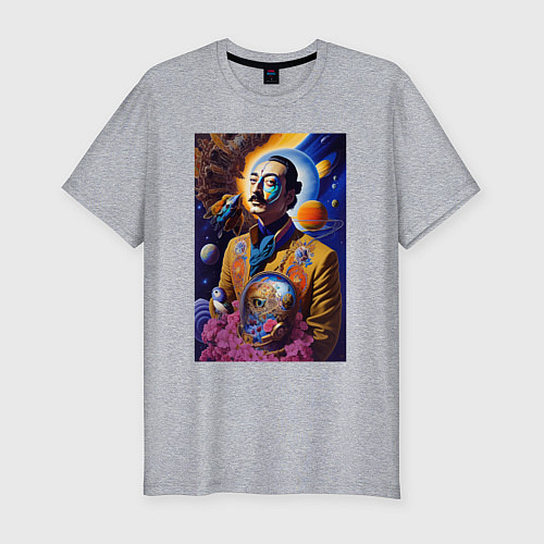 Мужская slim-футболка Сальвадор Дали в космосе / Меланж – фото 1