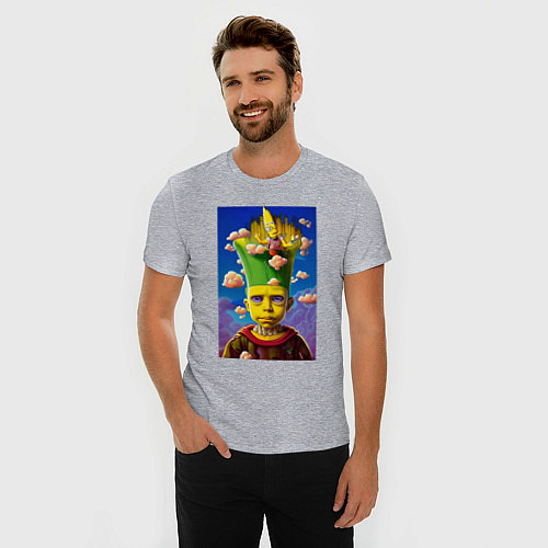 Мужская slim-футболка Bart Simpson - neural network - fantasy - art / Меланж – фото 3