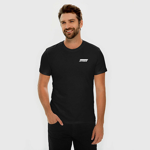 Мужская slim-футболка Ateez white logo / Черный – фото 3