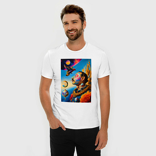 Мужская slim-футболка Профиль Сальвадора Дали с птицей / Белый – фото 3
