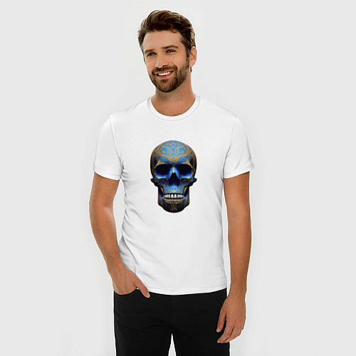 Мужская slim-футболка Синий череп / Белый – фото 3