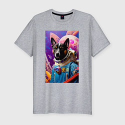 Футболка slim-fit Пёс космонавт - нейросеть, цвет: меланж