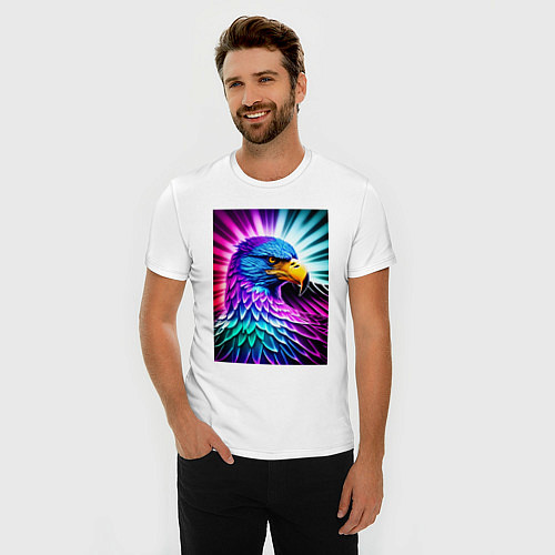 Мужская slim-футболка Neon eagle - neural network / Белый – фото 3