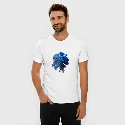 Мужская slim-футболка Букет и синие розы / Белый – фото 3