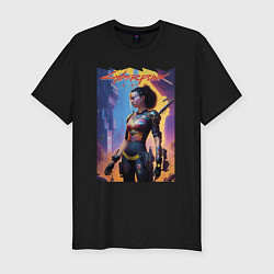 Футболка slim-fit Cyberpunk 2077 - character - neural network, цвет: черный