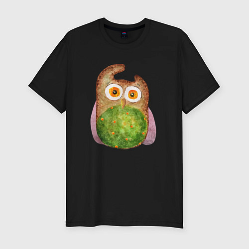 Мужская slim-футболка Сова с зеленым брюшком / Черный – фото 1