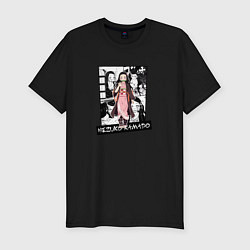 Футболка slim-fit Незуко Камадо на фоне манги, цвет: черный