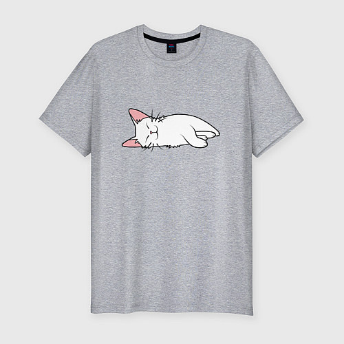 Мужская slim-футболка Lazy white cat / Меланж – фото 1