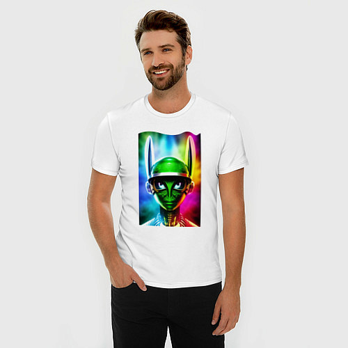 Мужская slim-футболка Alien - neural network - neon glow / Белый – фото 3