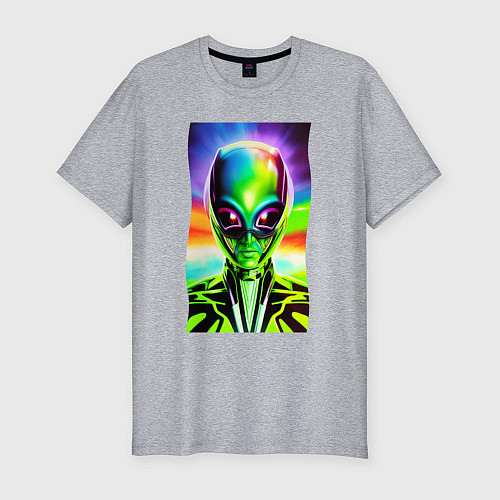 Мужская slim-футболка Alien - neural network - neon glow - pop art / Меланж – фото 1
