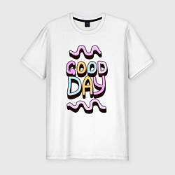 Футболка slim-fit Good day надпись с кривыми линиями, цвет: белый
