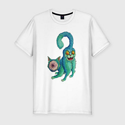 Футболка slim-fit Психоделический кот монстр, цвет: белый