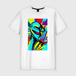 Футболка slim-fit Alien - neural network - pop art, цвет: белый