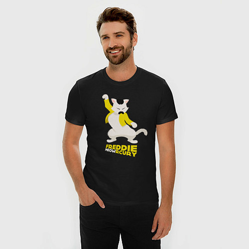 Мужская slim-футболка Freddie Meowrcury / Черный – фото 3