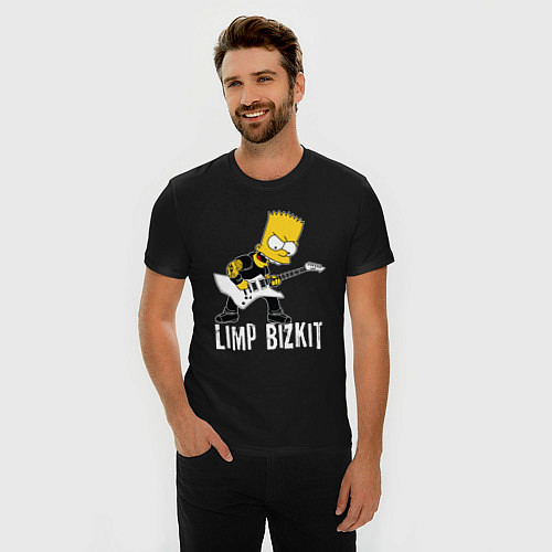 Мужская slim-футболка Limp Bizkit Барт Симпсон рокер / Черный – фото 3