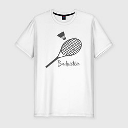 Футболка slim-fit Бадминтон воланчик ракетка, цвет: белый