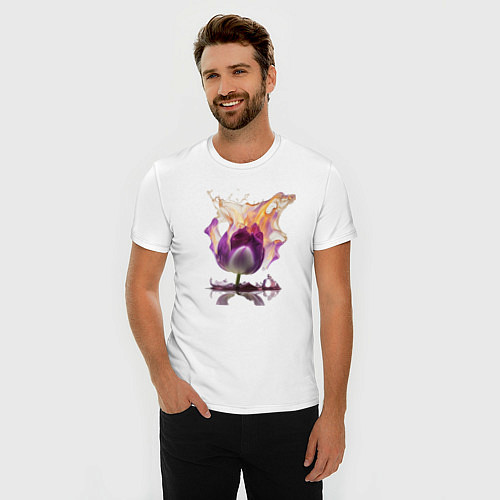 Мужская slim-футболка Брызги тюльпана / Белый – фото 3