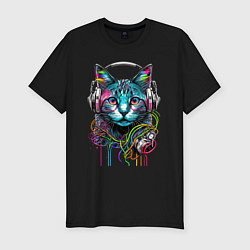 Футболка slim-fit Кот меломан, цвет: черный