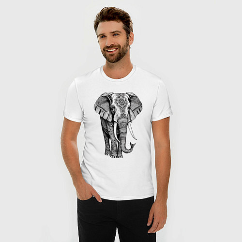 Мужская slim-футболка Нарисованный слон / Белый – фото 3