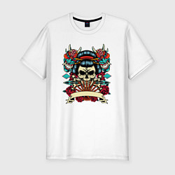 Футболка slim-fit Ирезуми Череп гейши, цвет: белый
