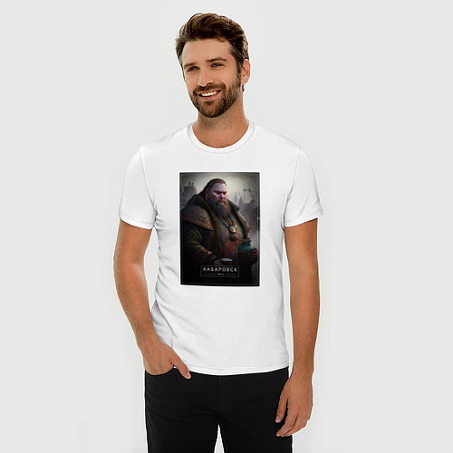 Мужская slim-футболка Хабаровск - персонаж / Белый – фото 3