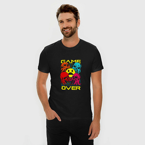 Мужская slim-футболка Game over inscription / Черный – фото 3