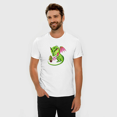 Мужская slim-футболка Дракон и елочка / Белый – фото 3
