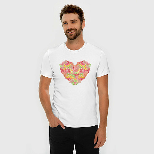 Мужская slim-футболка Нежное сердце бабочки / Белый – фото 3