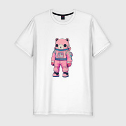 Футболка slim-fit Розовый мишка космонавт, цвет: белый