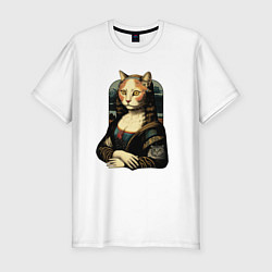 Футболка slim-fit Кошка Мона Лиза, цвет: белый