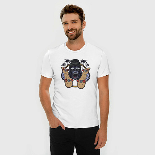 Мужская slim-футболка Обезьяна со скейтбордами / Белый – фото 3