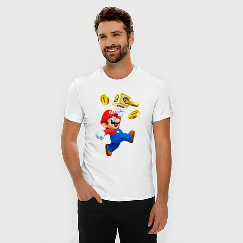 Мужская slim-футболка Марио сбивает монетки / Белый – фото 3
