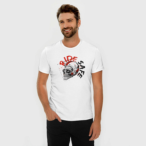 Мужская slim-футболка Ride safe / Белый – фото 3