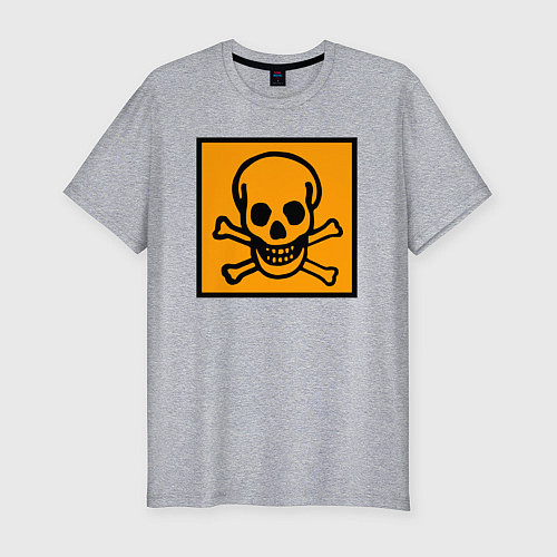 Мужская slim-футболка Череп-предупреждение / Меланж – фото 1