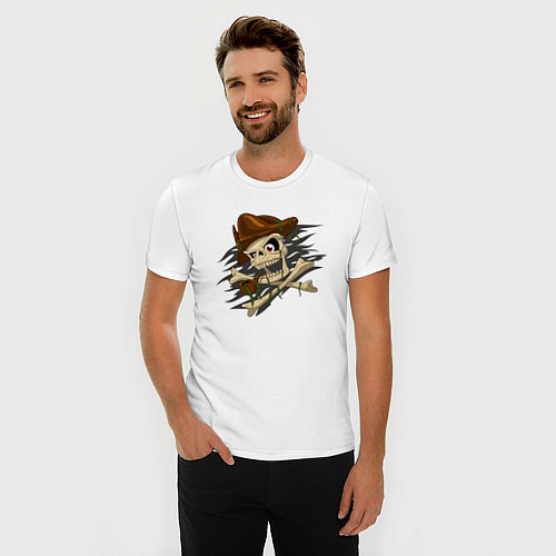 Мужская slim-футболка Весёлый Роджер с костями / Белый – фото 3