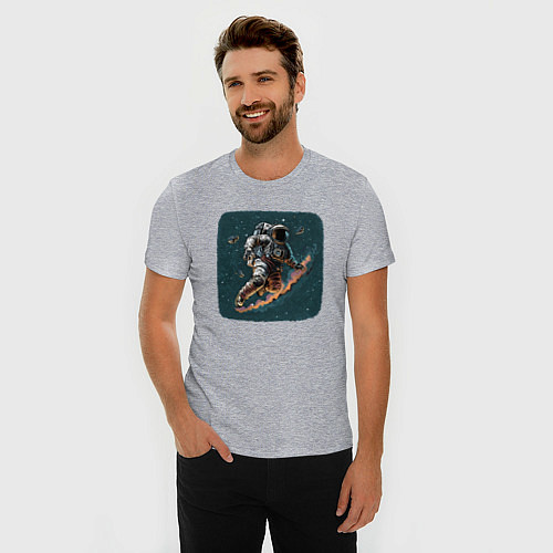 Мужская slim-футболка Космонавт с метеорами / Меланж – фото 3