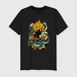 Футболка slim-fit Dragon ball дракон и цветы, цвет: черный