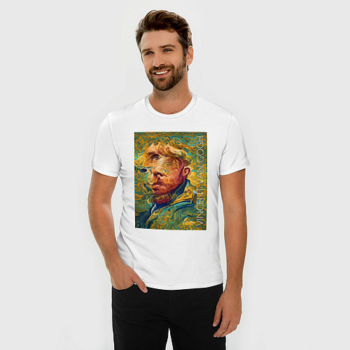 Мужская slim-футболка Abstract Vincent van Gogh - surrealism self-portra / Белый – фото 3