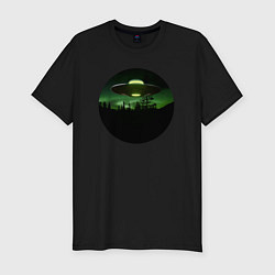 Футболка slim-fit НЛО в тёмном лесу, цвет: черный