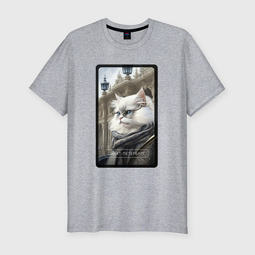 Мужская slim-футболка Санкт-Петербург котик / Меланж – фото 1