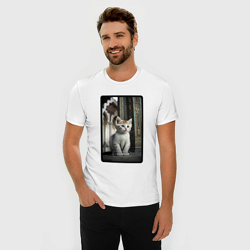 Мужская slim-футболка Грозный котик / Белый – фото 3