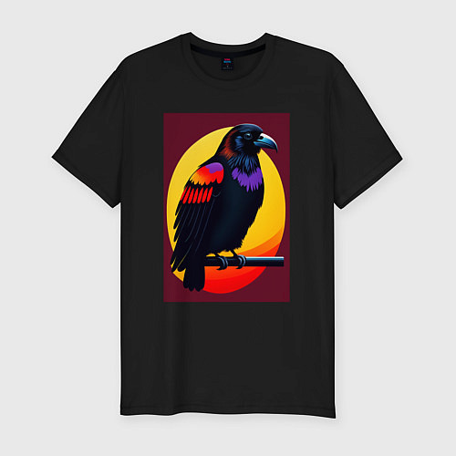 Мужская slim-футболка Ворон на ветке иллюстрация / Черный – фото 1